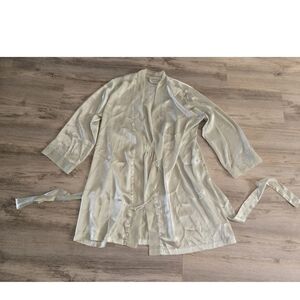 Morgan Taylor Intimates Satin Robe Womens L Lace Belted Green